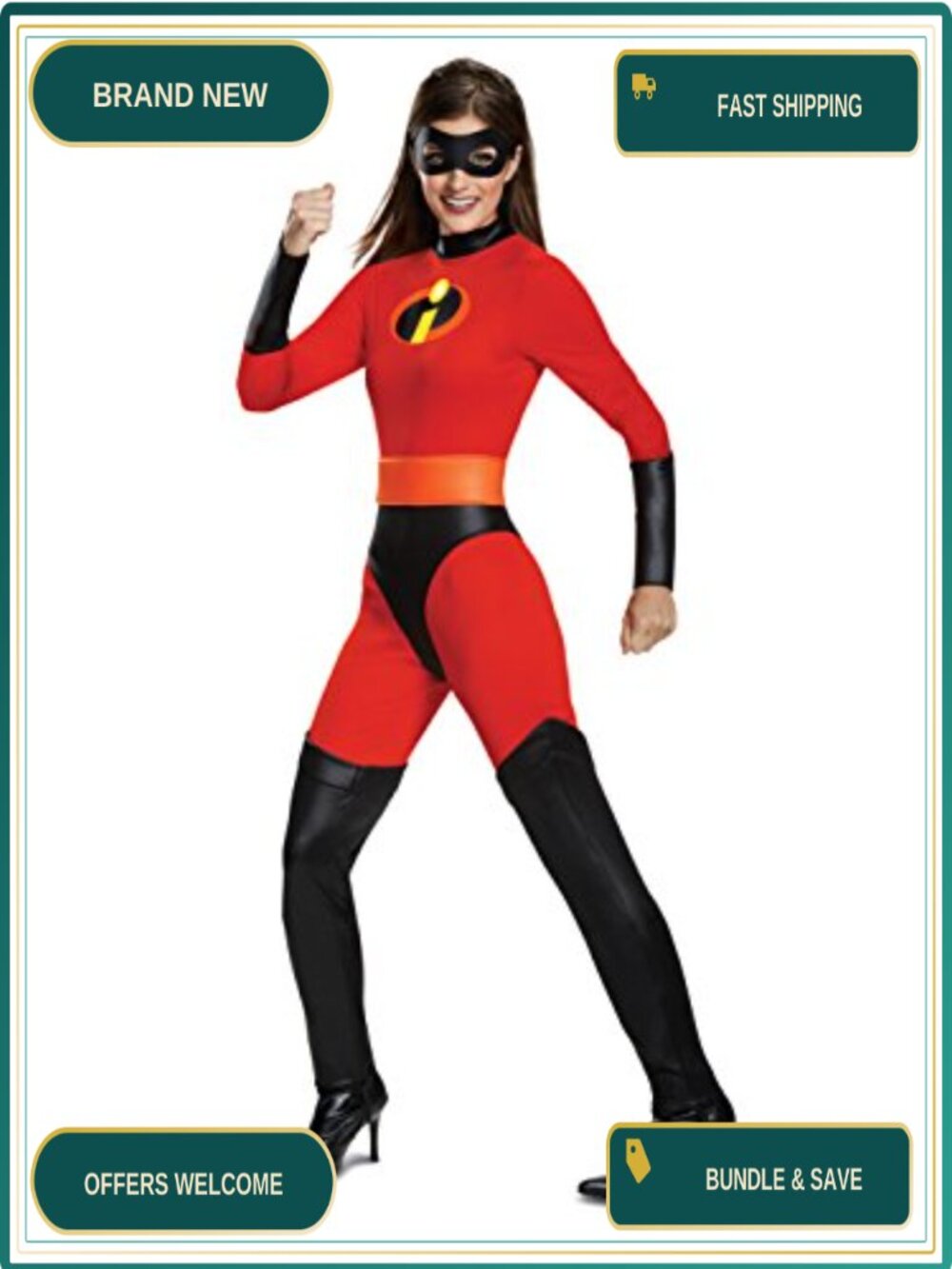 Mrs. Incredible Classic Costume Jumpsuit Belt Mask Plus Size Adult